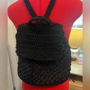Boho Rodana Ltd Crochet Black Blue Backpack w Crochet Straps Medium Size Purse